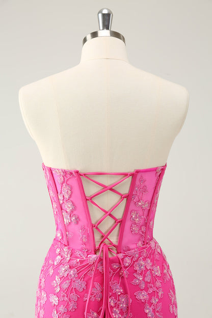 Sparkly Fuchsia Sweetheart Corset Homecoming Dress with Appliques