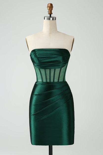 Dark Green Corset Strapless Bodycon Short Homecoming Dress