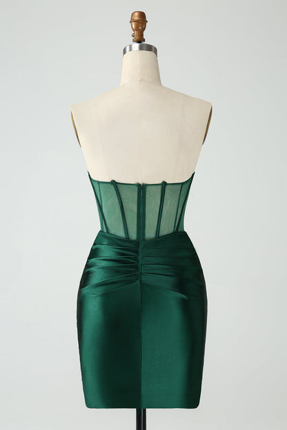 Dark Green Bodycon Corset Strapless Short Homecoming Dress