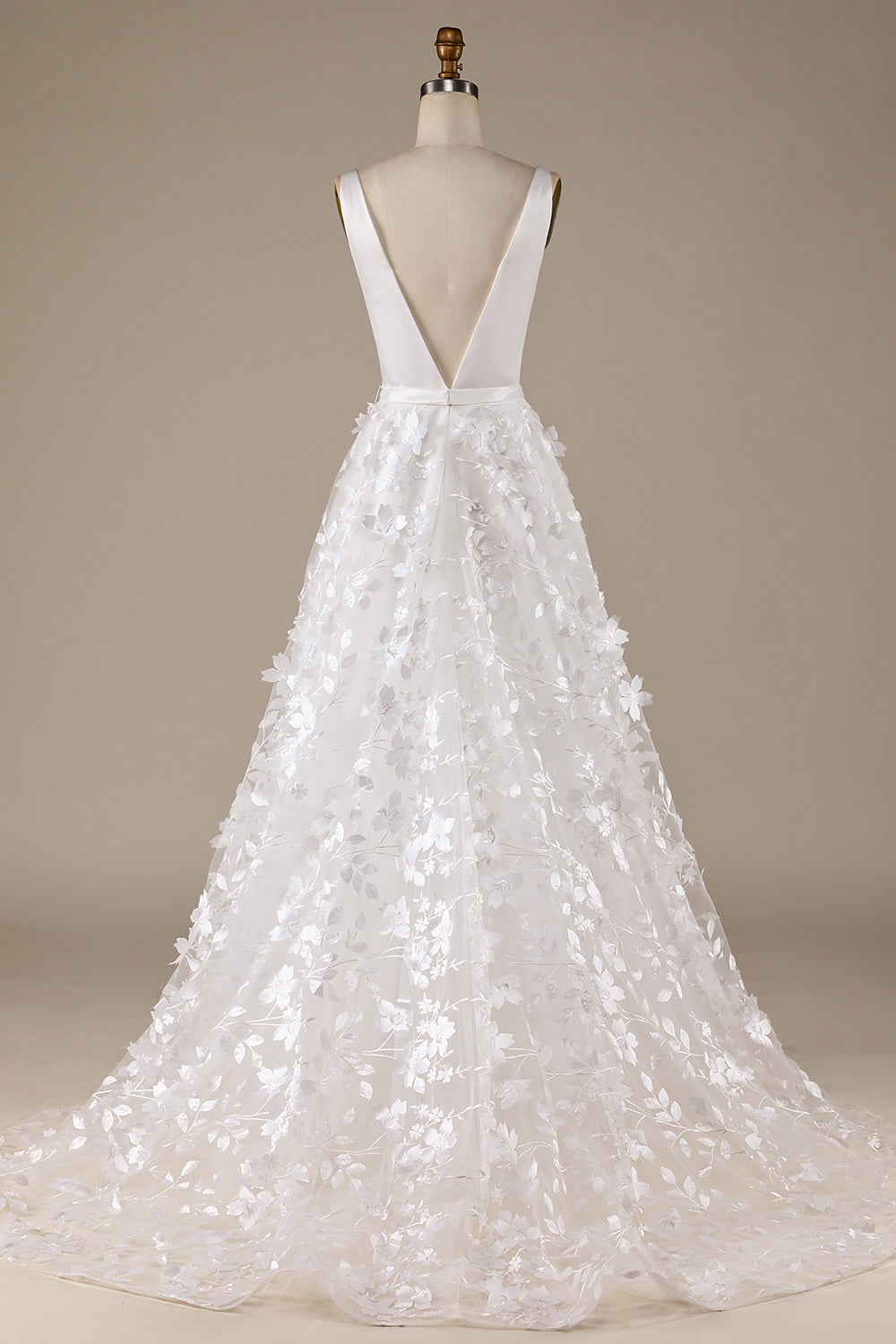 Ivory A-Line V-Neck Wedding Dress with 3D Flowers