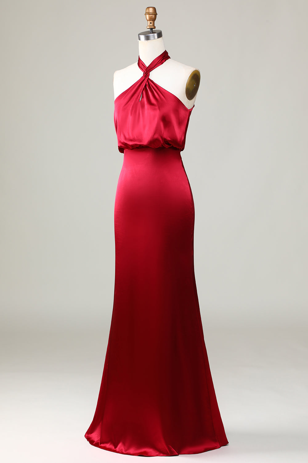 Mermaid Halter Sleeveless Burgundy Bridesmaid Dress