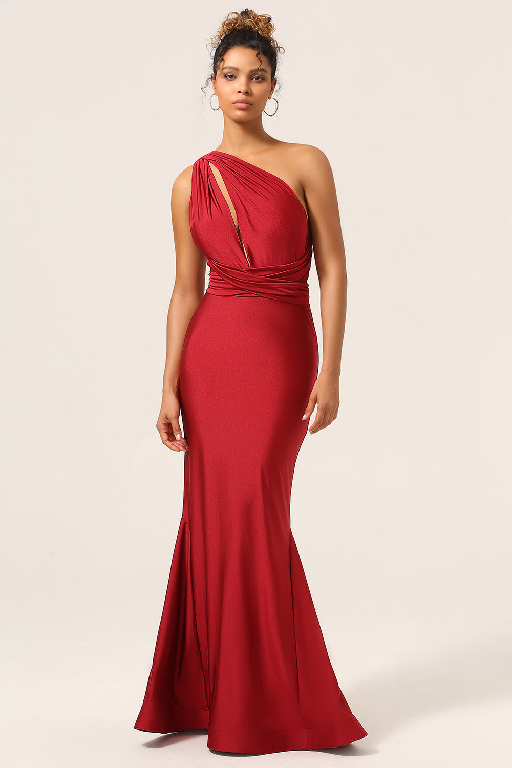 Satin Burgundy Halter Bridesmaid Dress