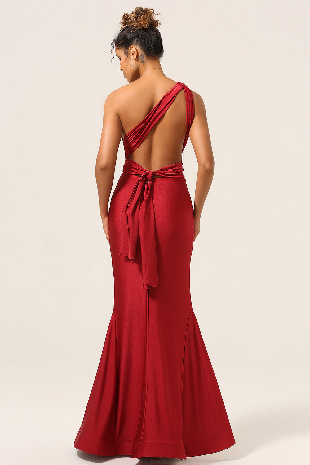 Satin Burgundy Halter Bridesmaid Dress