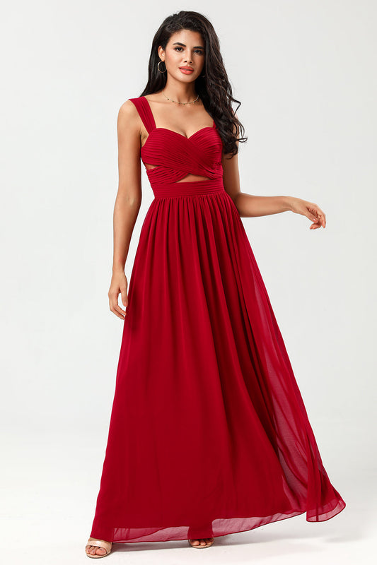 Epitome of Romance A Line Sweetheart Burgundy Long Bridesmaid Dress with Keyhole