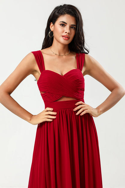 Epitome of Romance A Line Sweetheart Burgundy Long Bridesmaid Dress with Keyhole