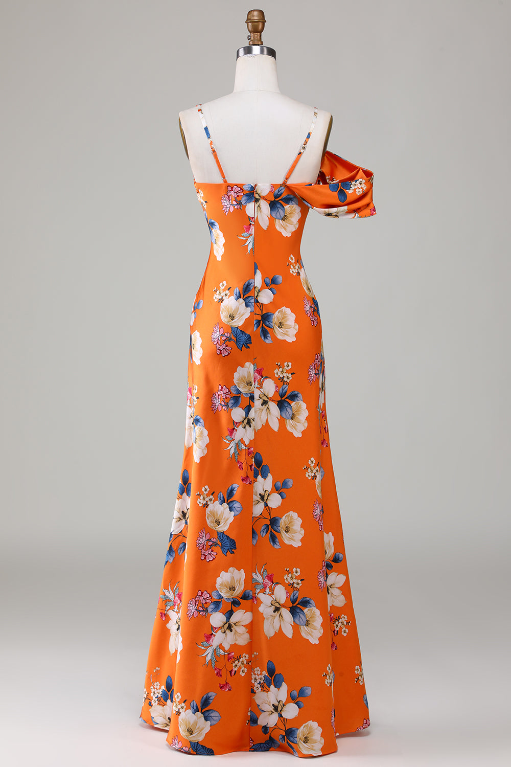 Mermaid Printed Orange Flower Bridesmaid Dress