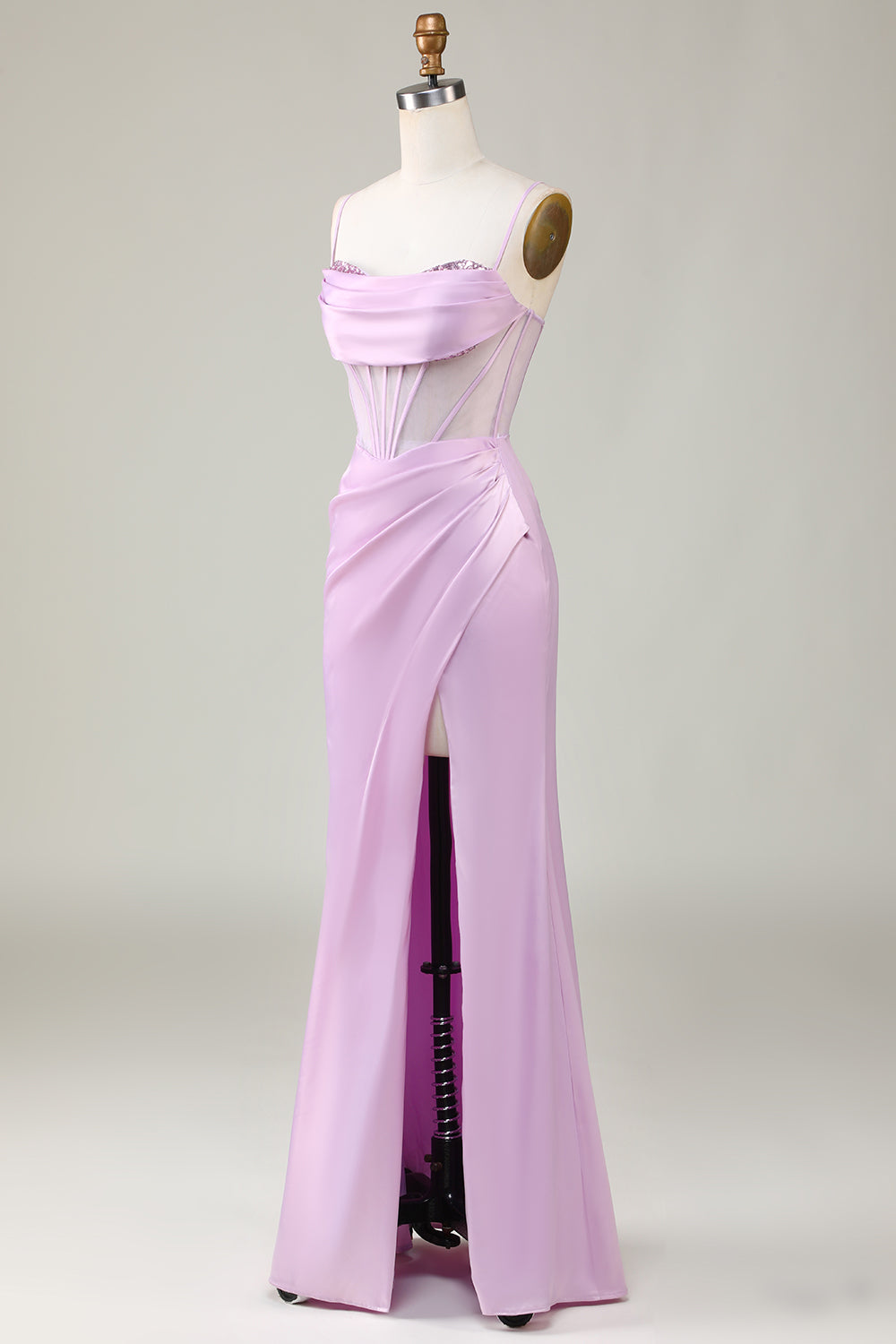 Mermaid Spaghetti Straps Lilac Long Bridesmaid Dress with Slit