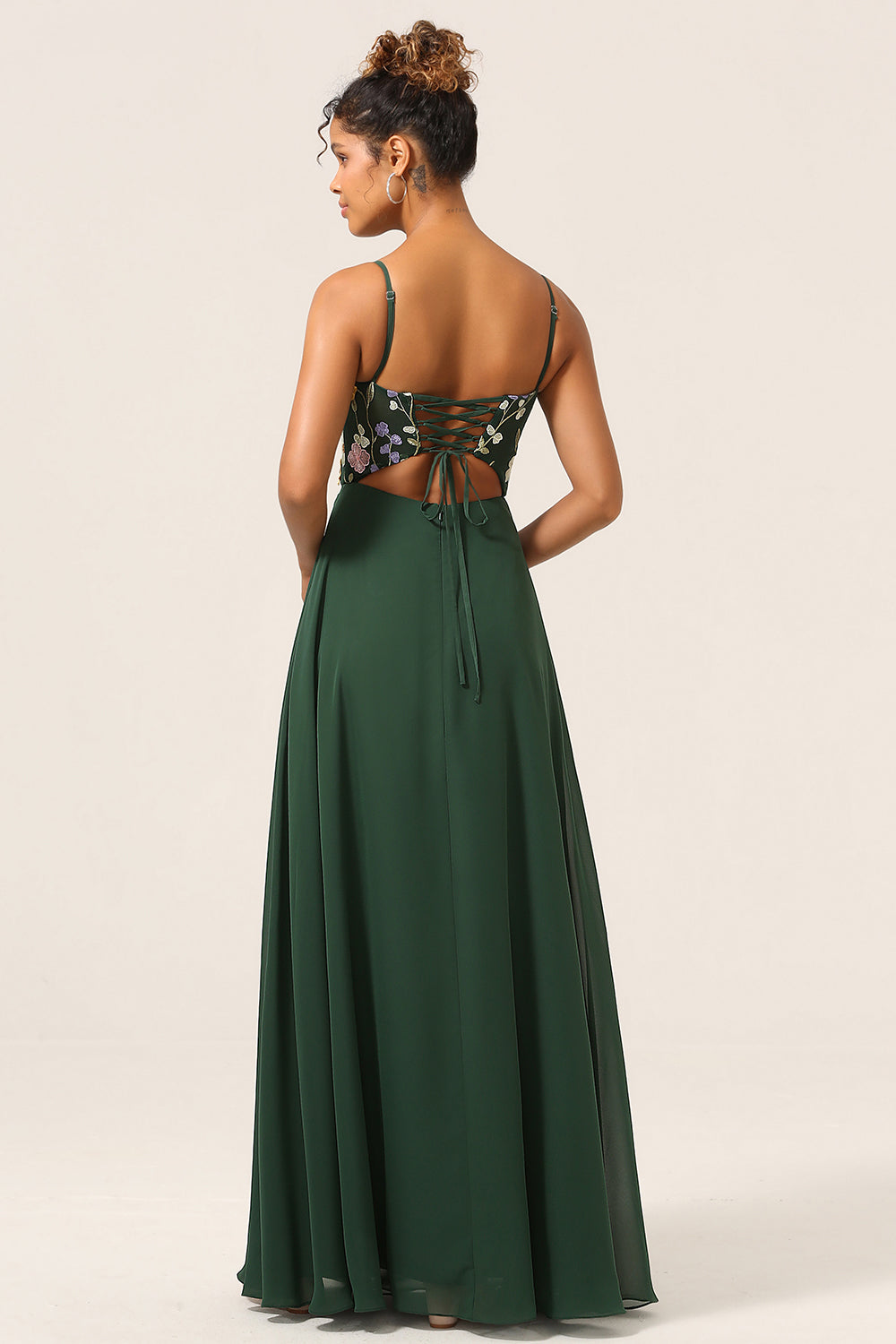 Beauty A-Line Spaghetti Straps Dark Green Long Bridesmaid Dress with 3D Flowers