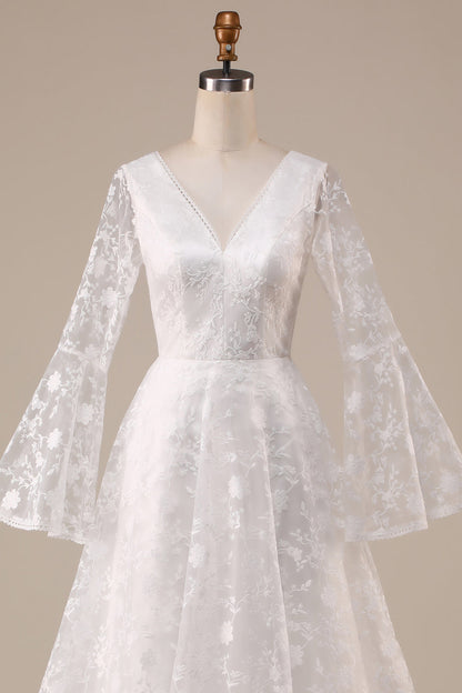 Ivory Lace Flare Sleeves A-Line Wedding Dress