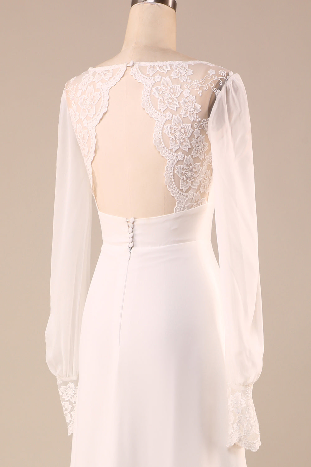 Ivory Long Sleeves Boho Chiffon Open Back Wedding Dress