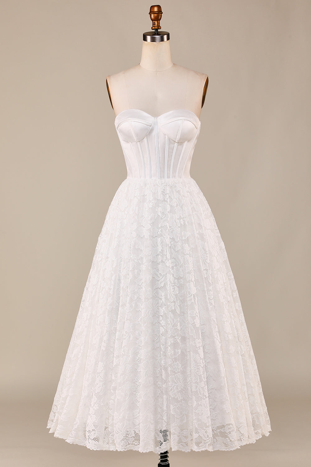 Ivory Lace Corset Tea-Length Wedding Dress