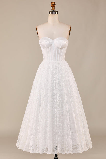 Ivory Lace Corset Tea-Length Wedding Dress