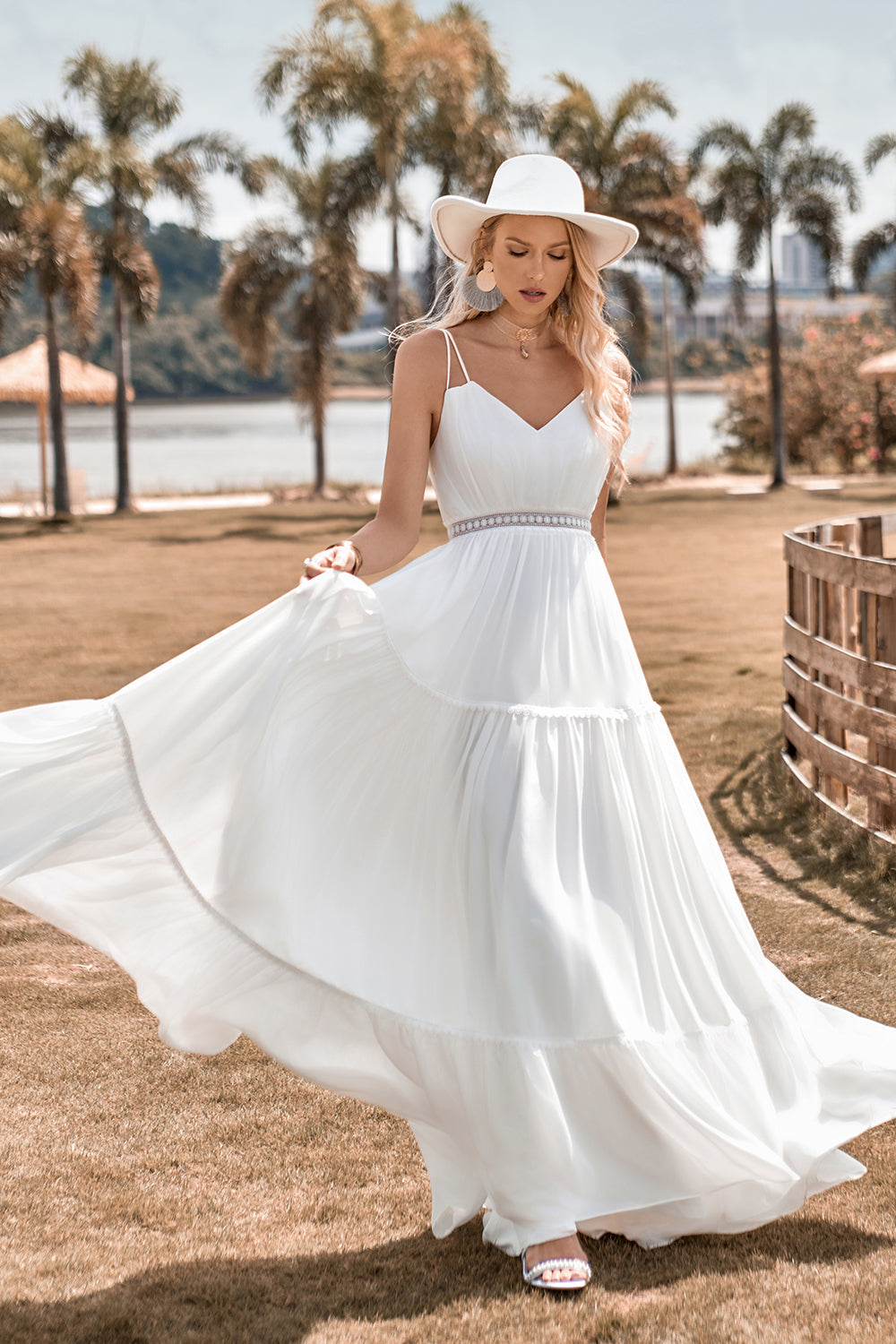 A-Line Simple Long Beach Simple Wedding Dress