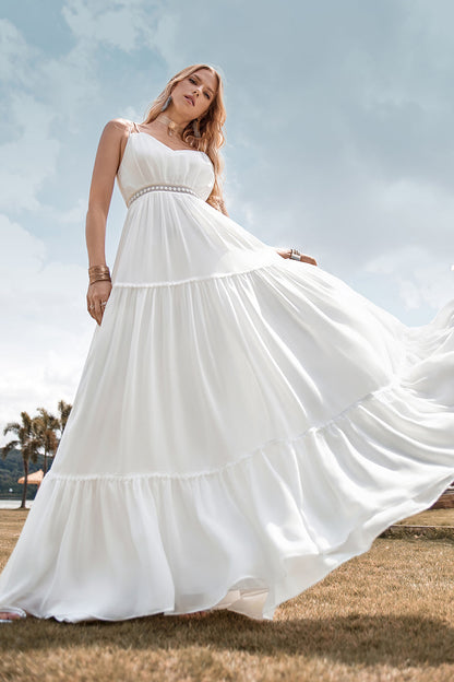 A-Line Simple Long Beach Simple Wedding Dress