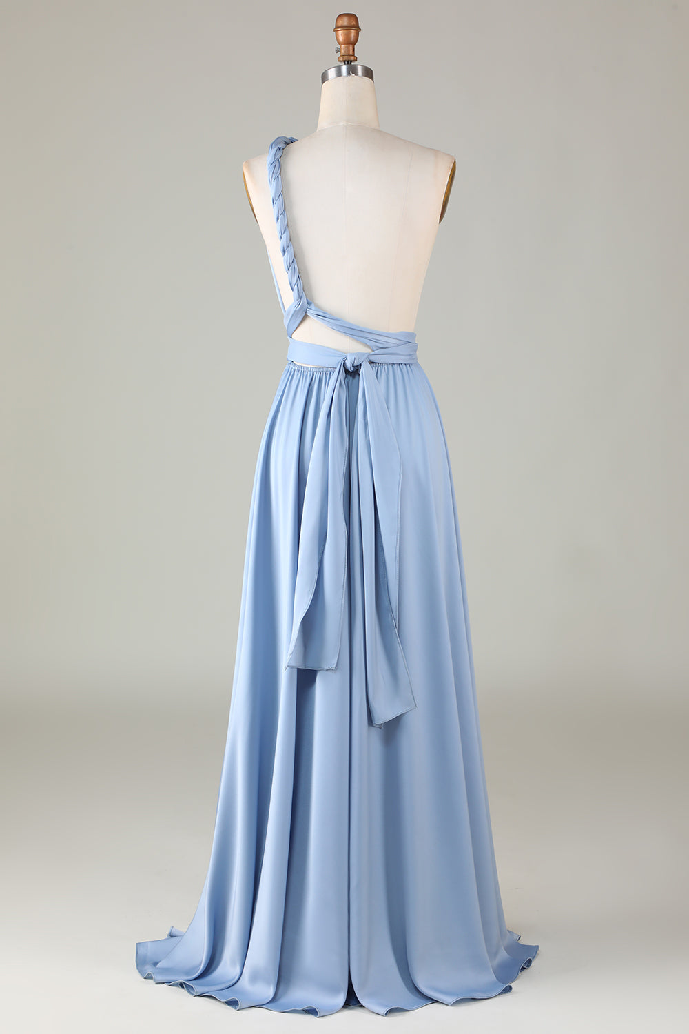 Convertible Blue Satin Bridesmaid Dress with Slit