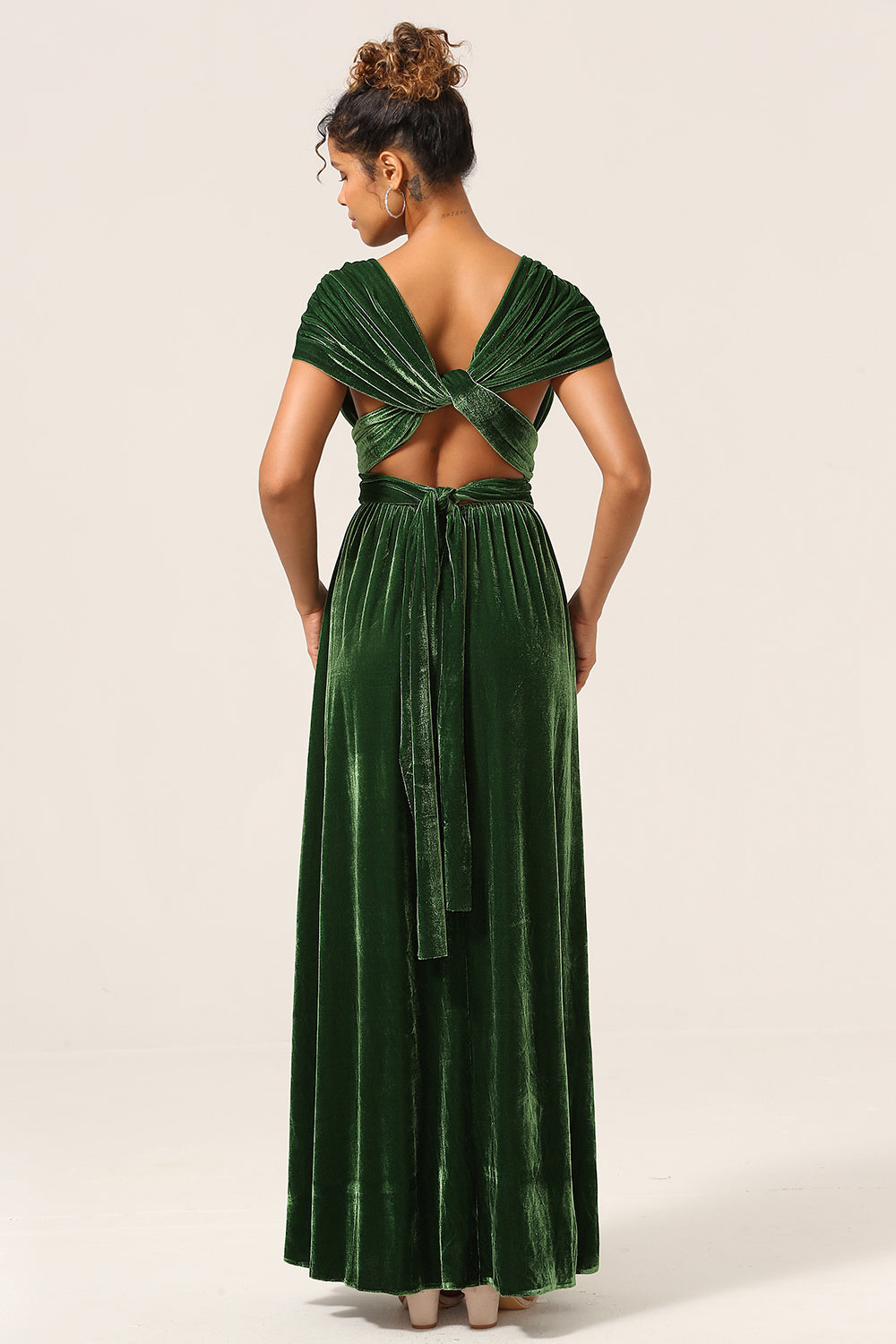 Elegant A Line V Neck Dark Green Covertible Wear Velvet Long Bridesmaid Dress