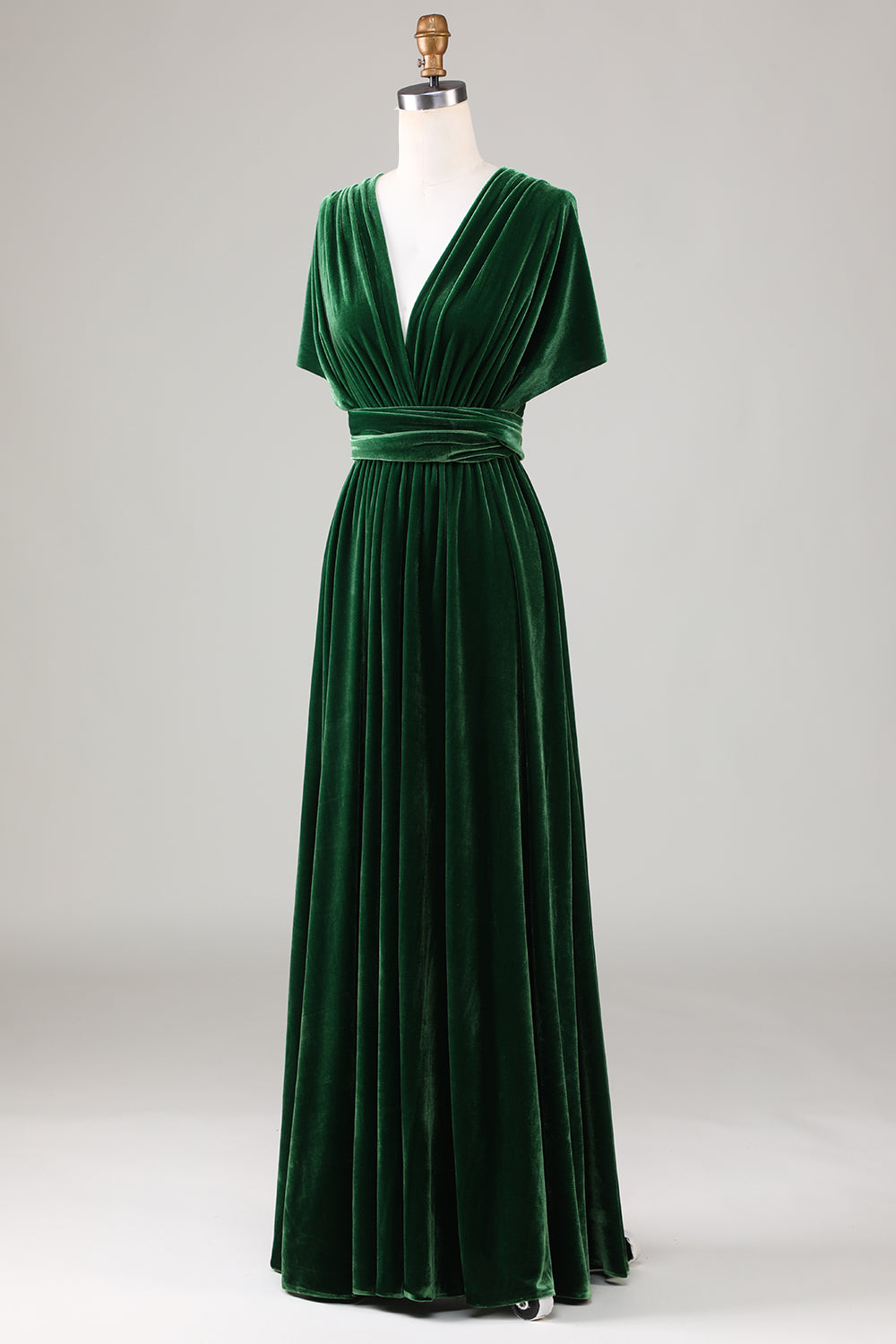 Dark Green Covertible Wear Velvet Long Bridesmaid Dress