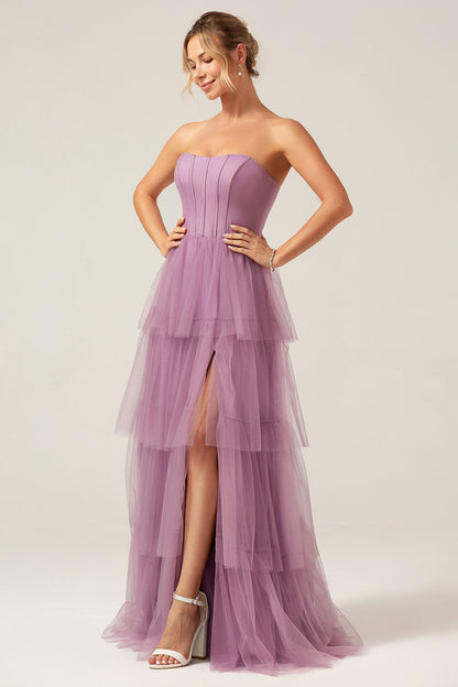 Detachable Straps A Line Eucalyptus Tiered Long Bridesmaid Dress