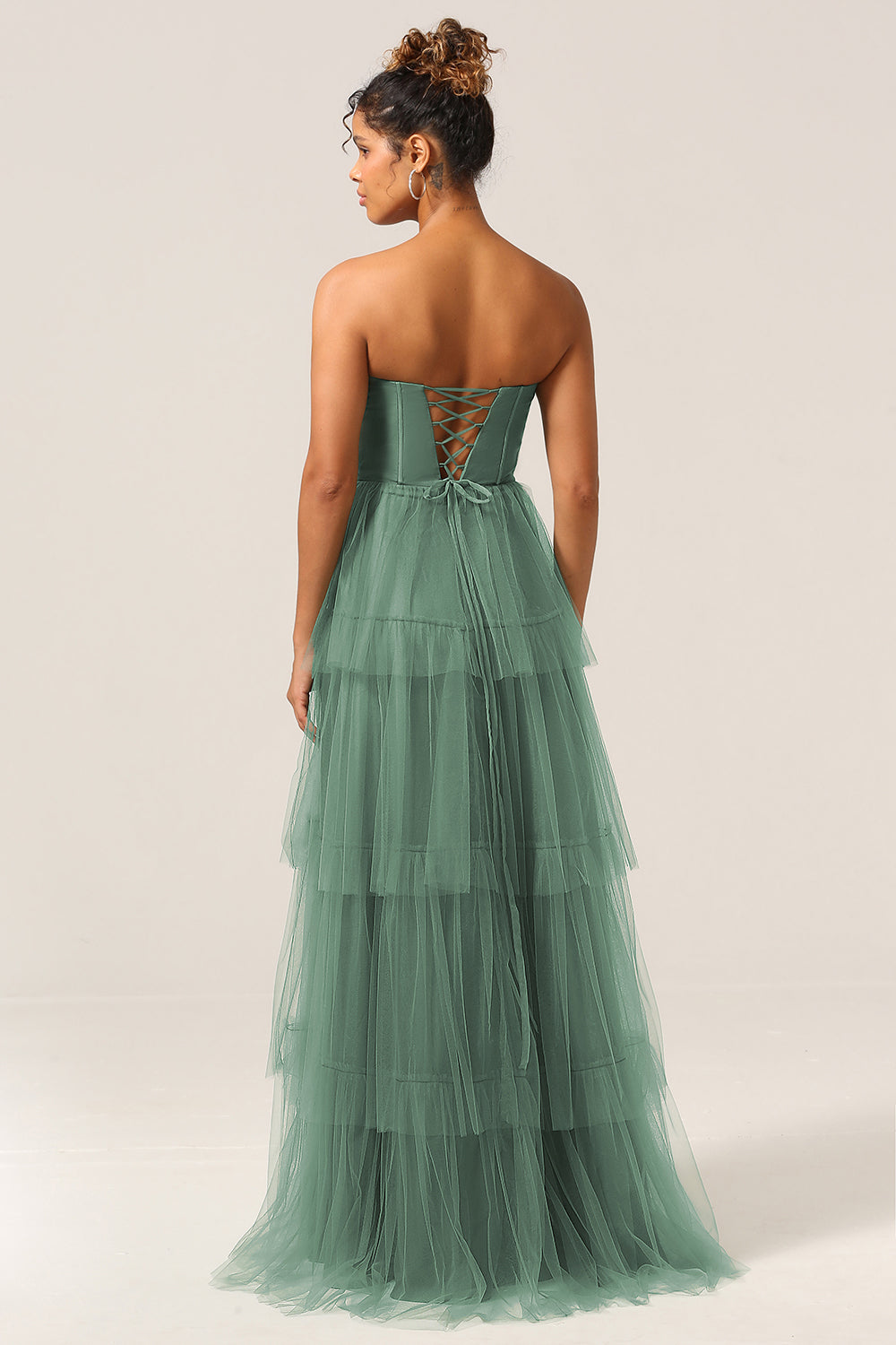 Detachable Straps A Line Eucalyptus Tiered Long Bridesmaid Dress