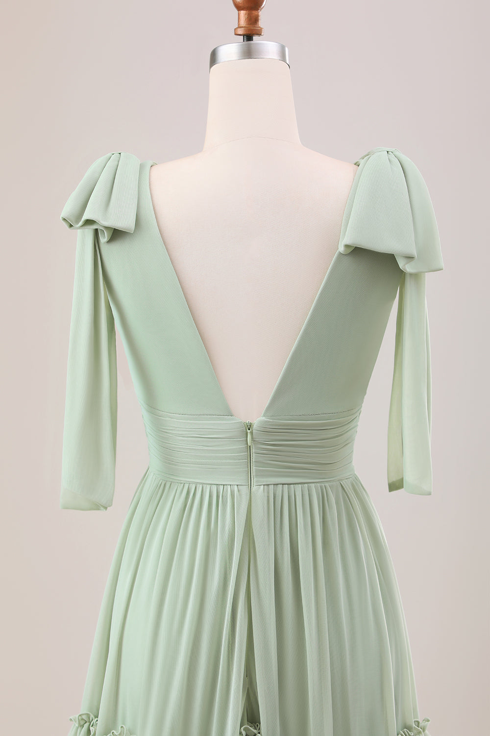 Dusty Sage A Line Chiffon Bridesmaid Dress with Ruffles