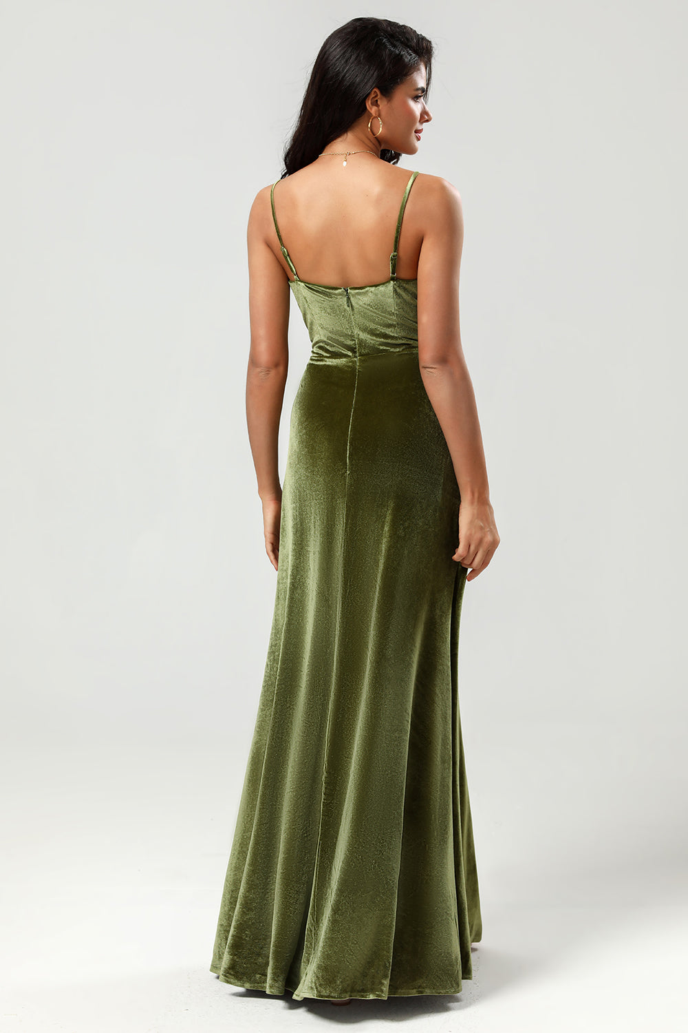 Velvet A Line Green Bridesmaid Dress with Slit