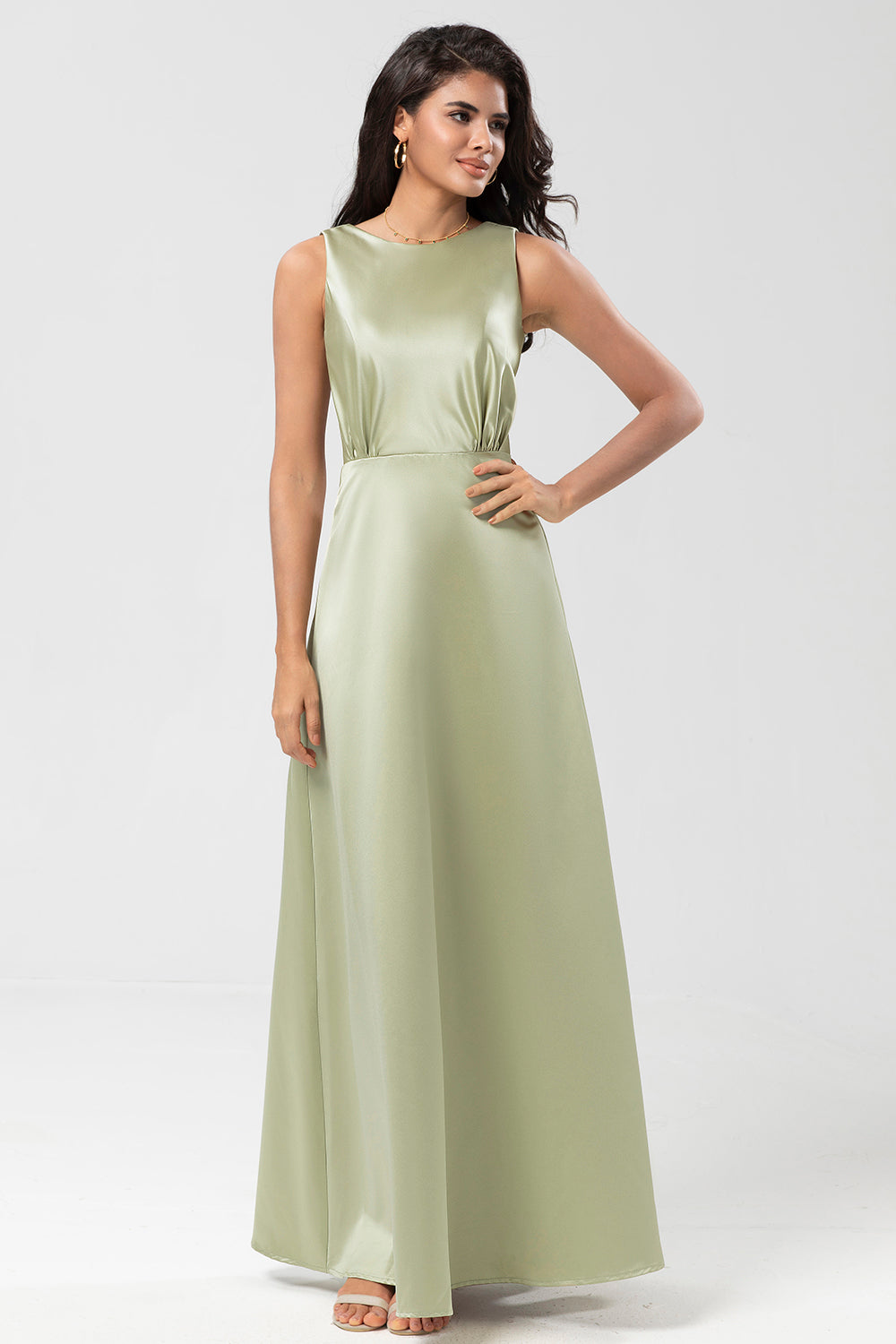 Satin Green Bridesmaid Dress with Pleated