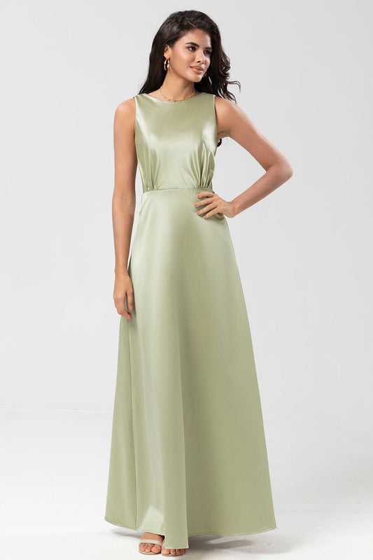 Satin Green Bridesmaid Dress with Pleated