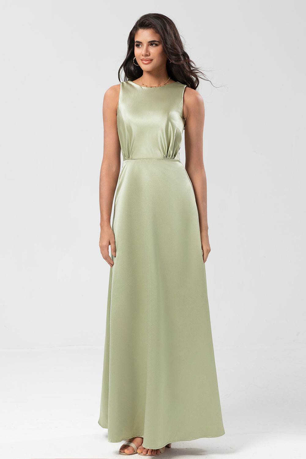 Satin Green Bridesmaid Dress with Pleated