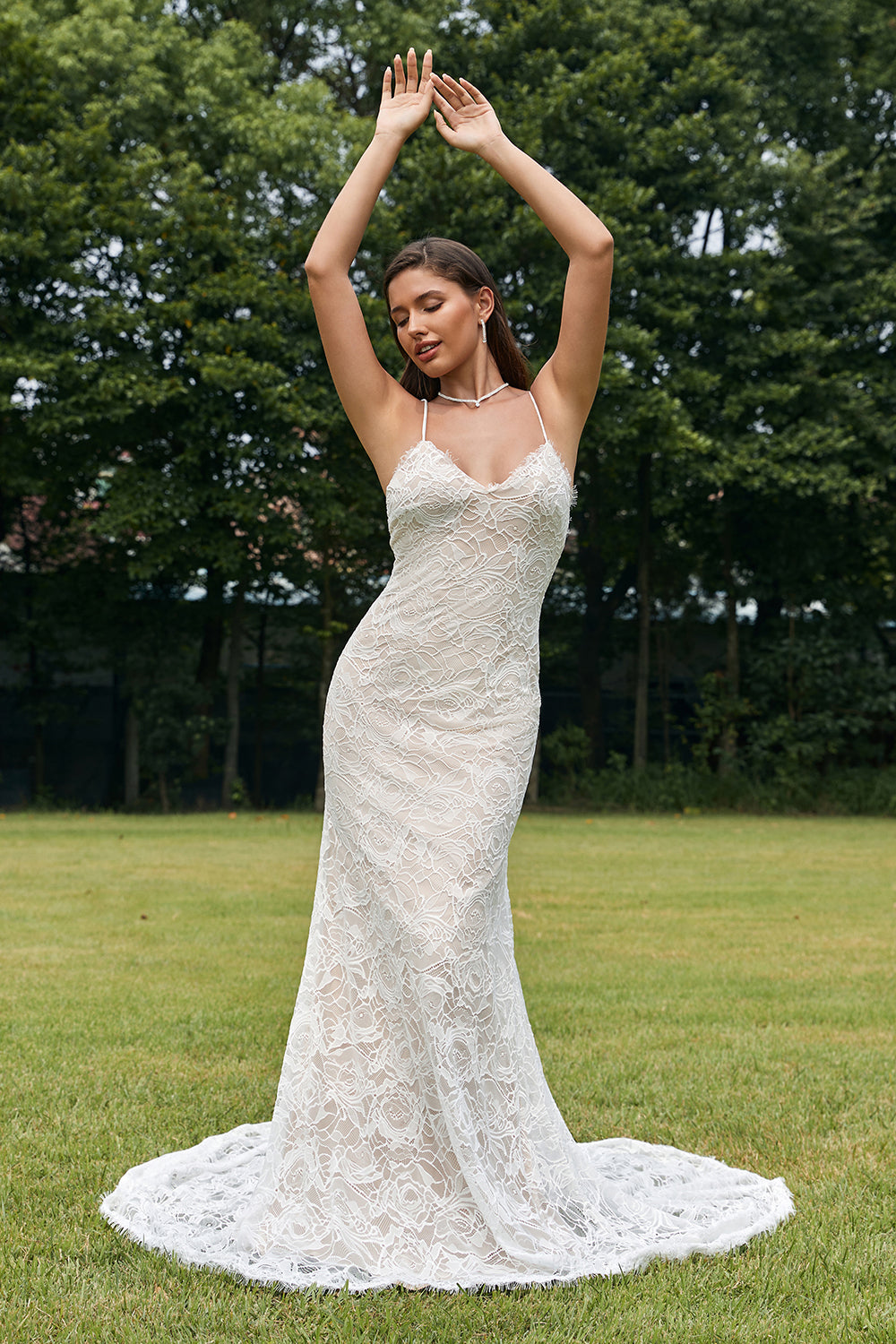 Ivory Mermaid Lace Backless Wedding Dress