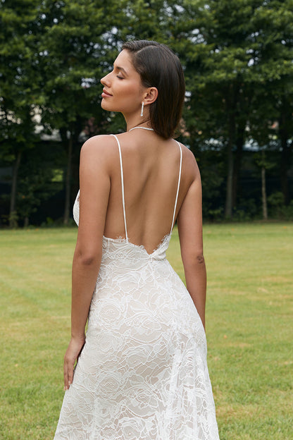 Ivory Mermaid Lace Backless Wedding Dress