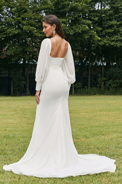 Simple Ivory Mermaid Backless Boho Wedding Dress