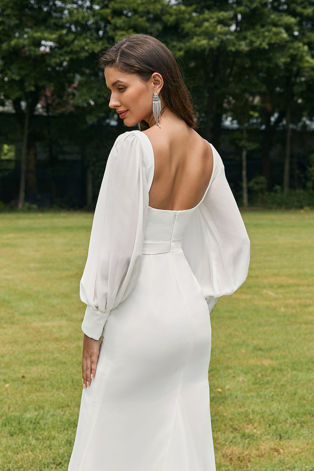 Simple Ivory Mermaid Backless Boho Wedding Dress