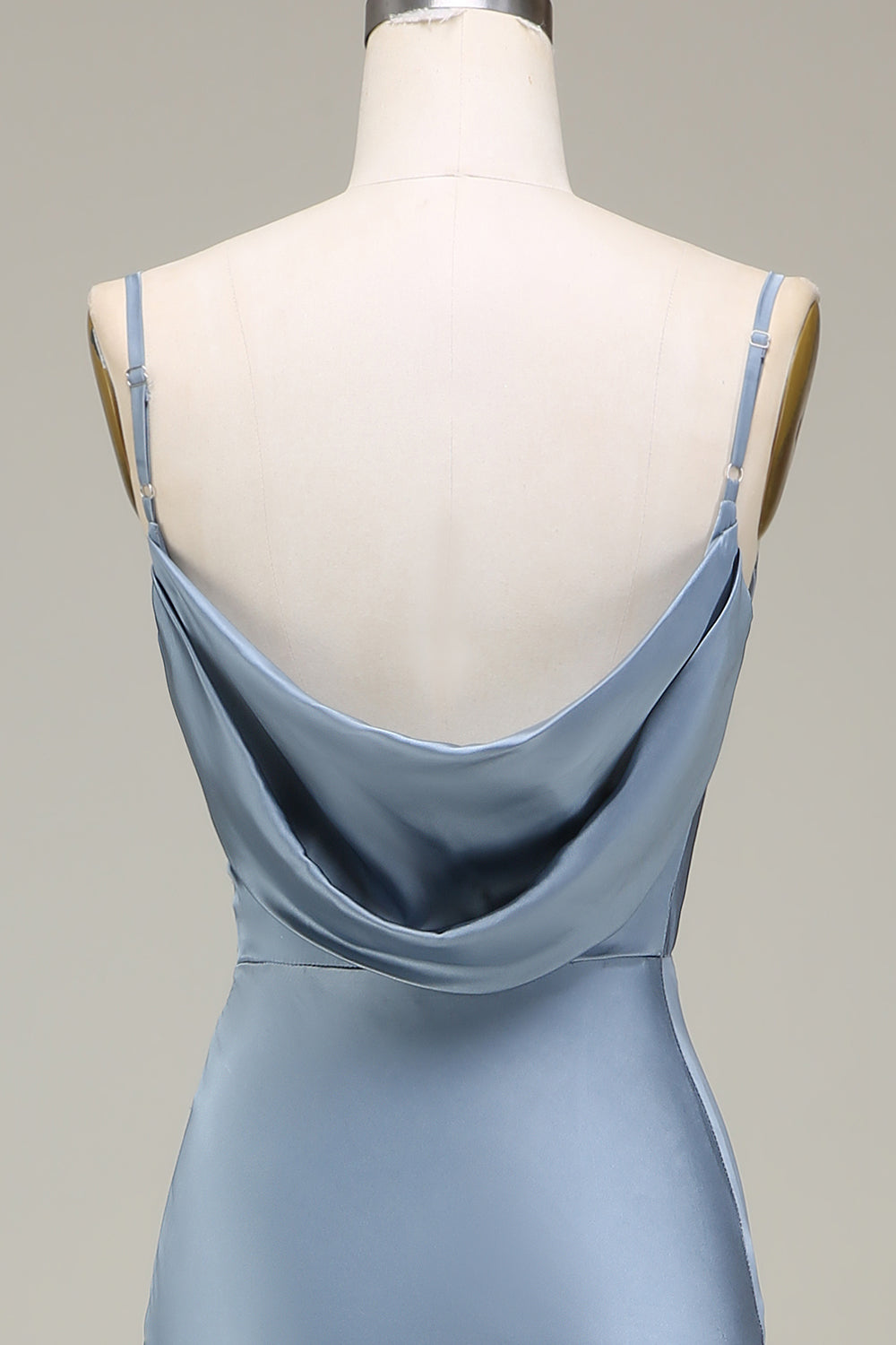 Dusty Blue Sheath Spaghetti Straps Satin Long Bridesmaid Dress