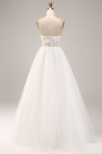 Off the Shoulder Tulle Wedding Dress with Appliques