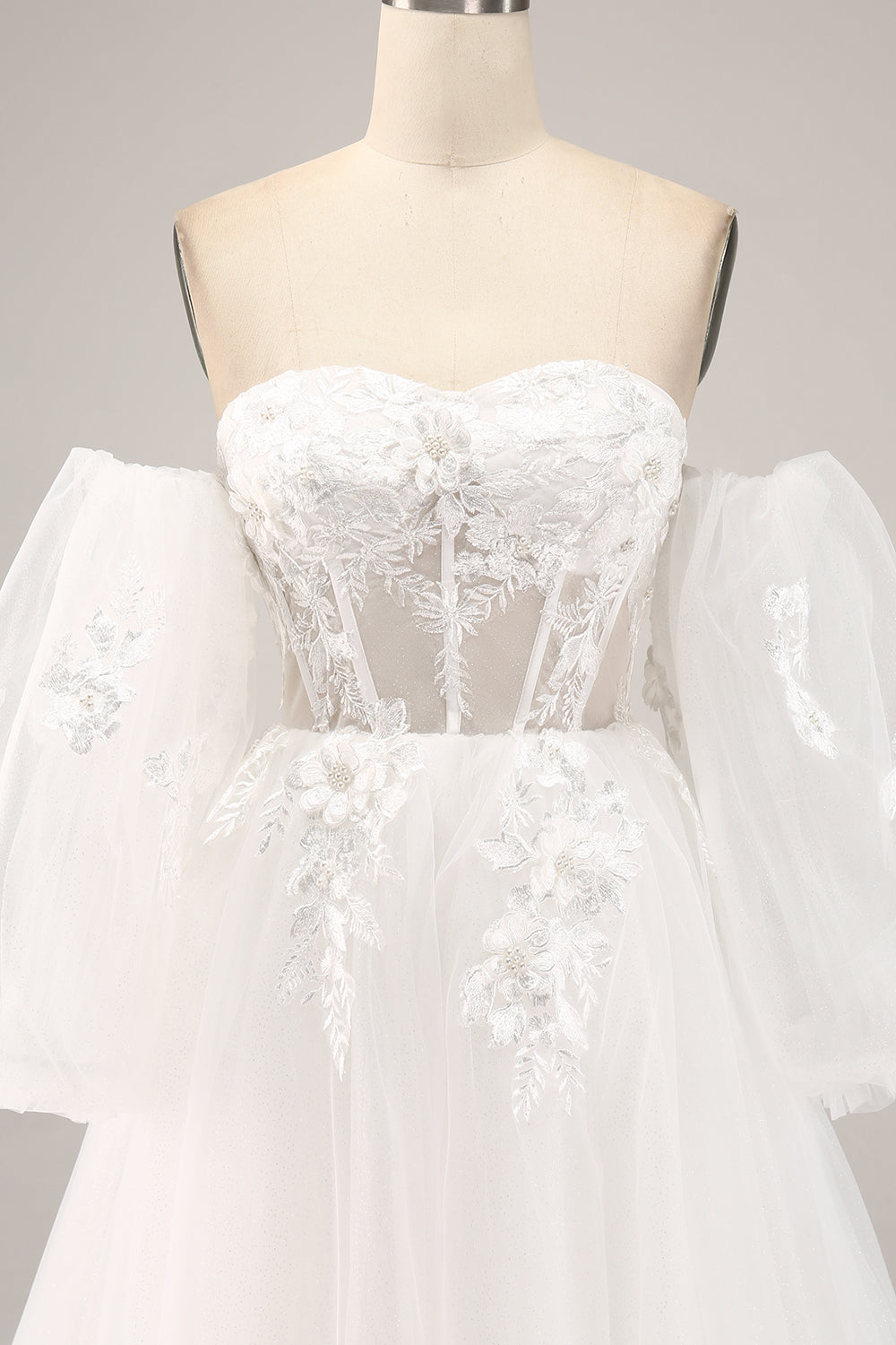 Off the Shoulder Tulle Wedding Dress with Appliques