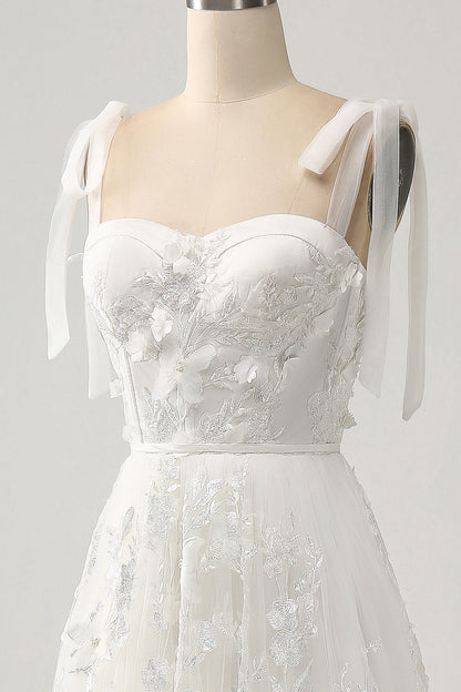 Ivory A-Line Spaghetti Straps Wedding Dress with Appliques