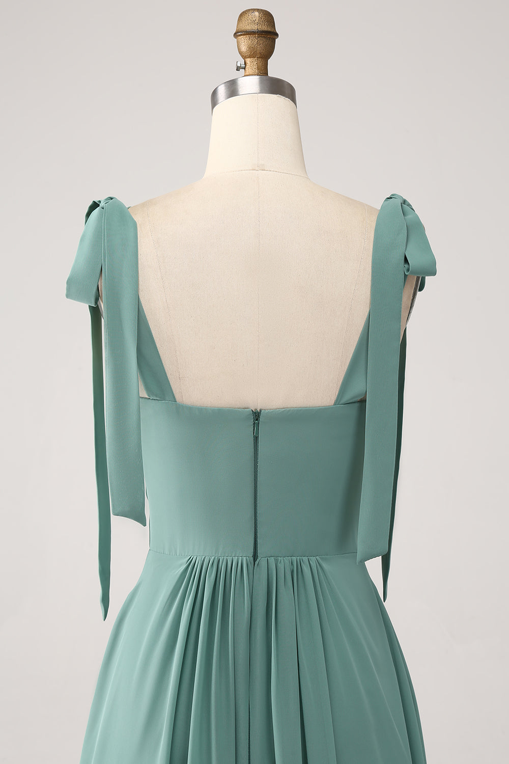 A Line Chiffon Green Long Bridesmaid Dress with Pleated