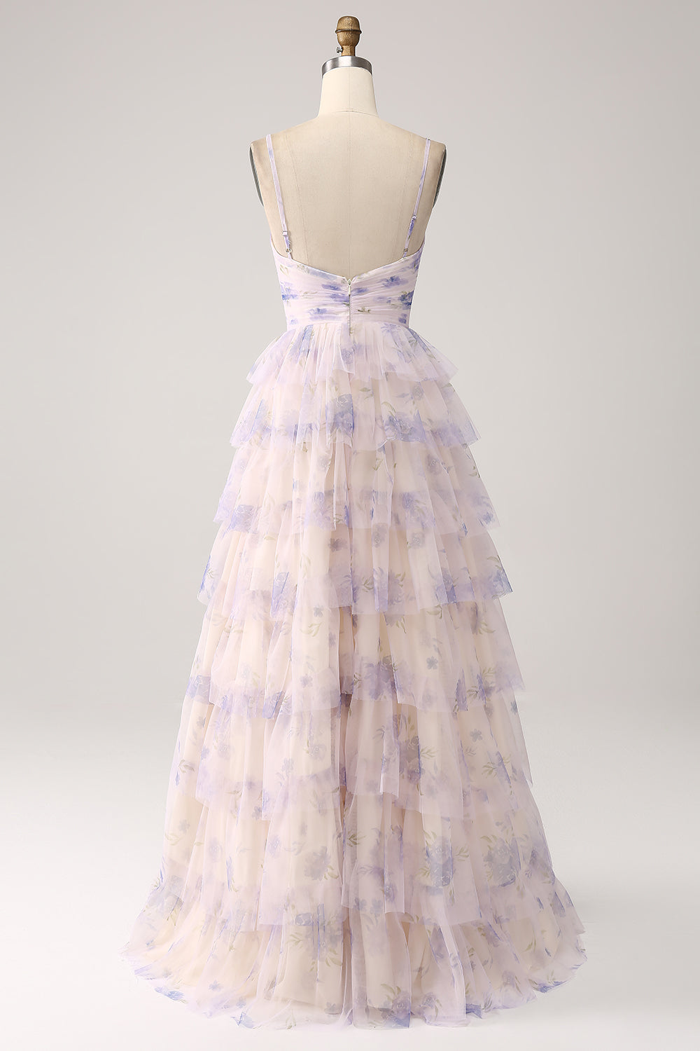 Lavender Flower Tiered Princess Long Prom Dress