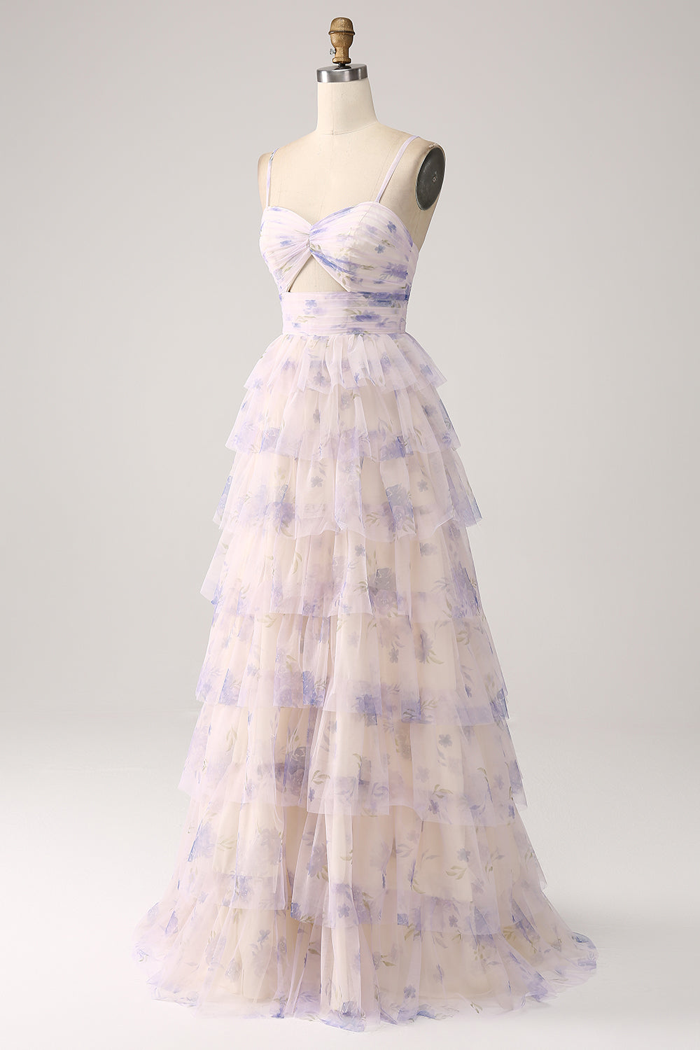 Lavender Flower Tiered Princess Long Prom Dress