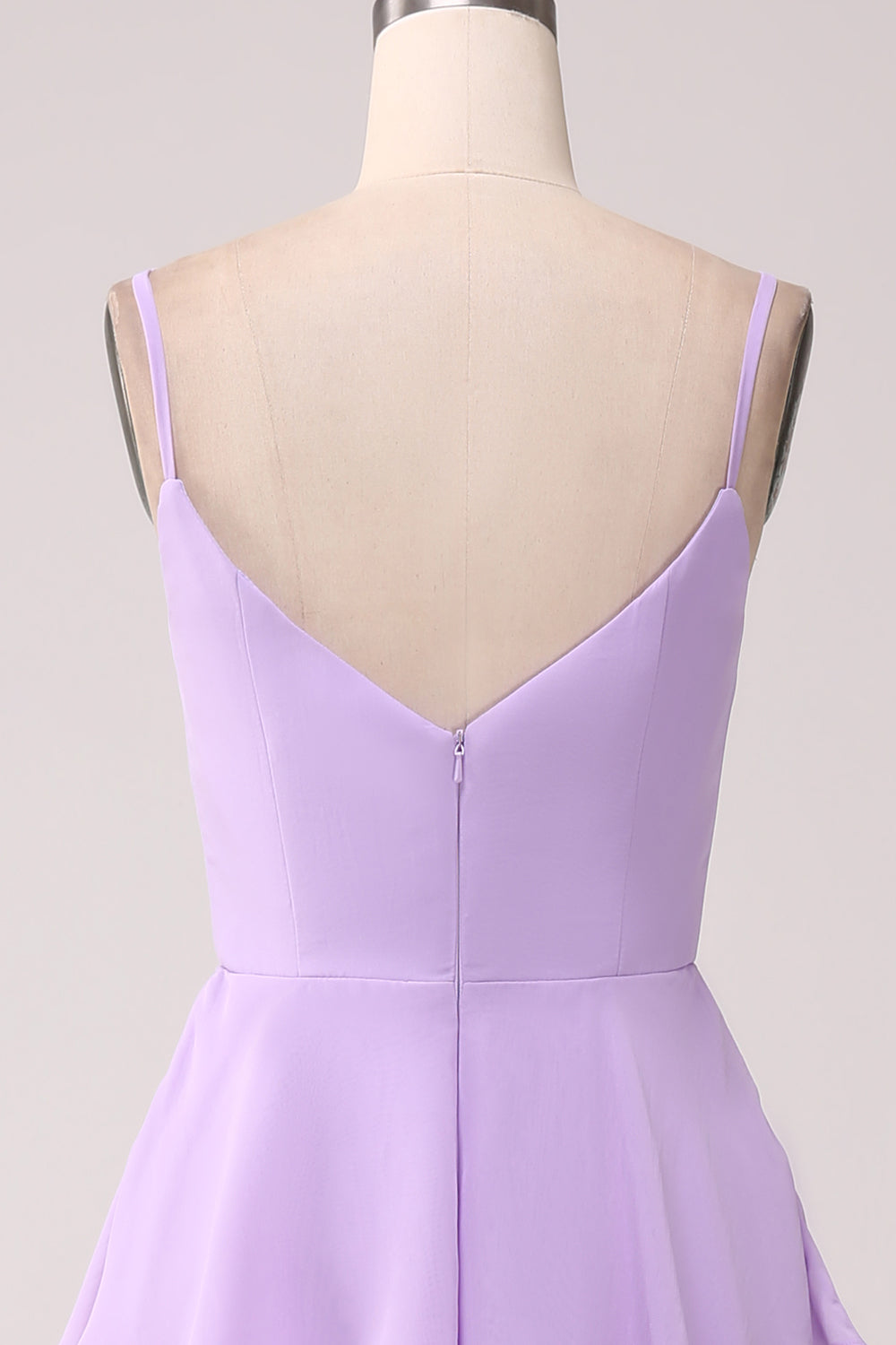 A Line Spaghetti Straps Tiered Chiffon Lilac Bridesmaid Dress with Slit