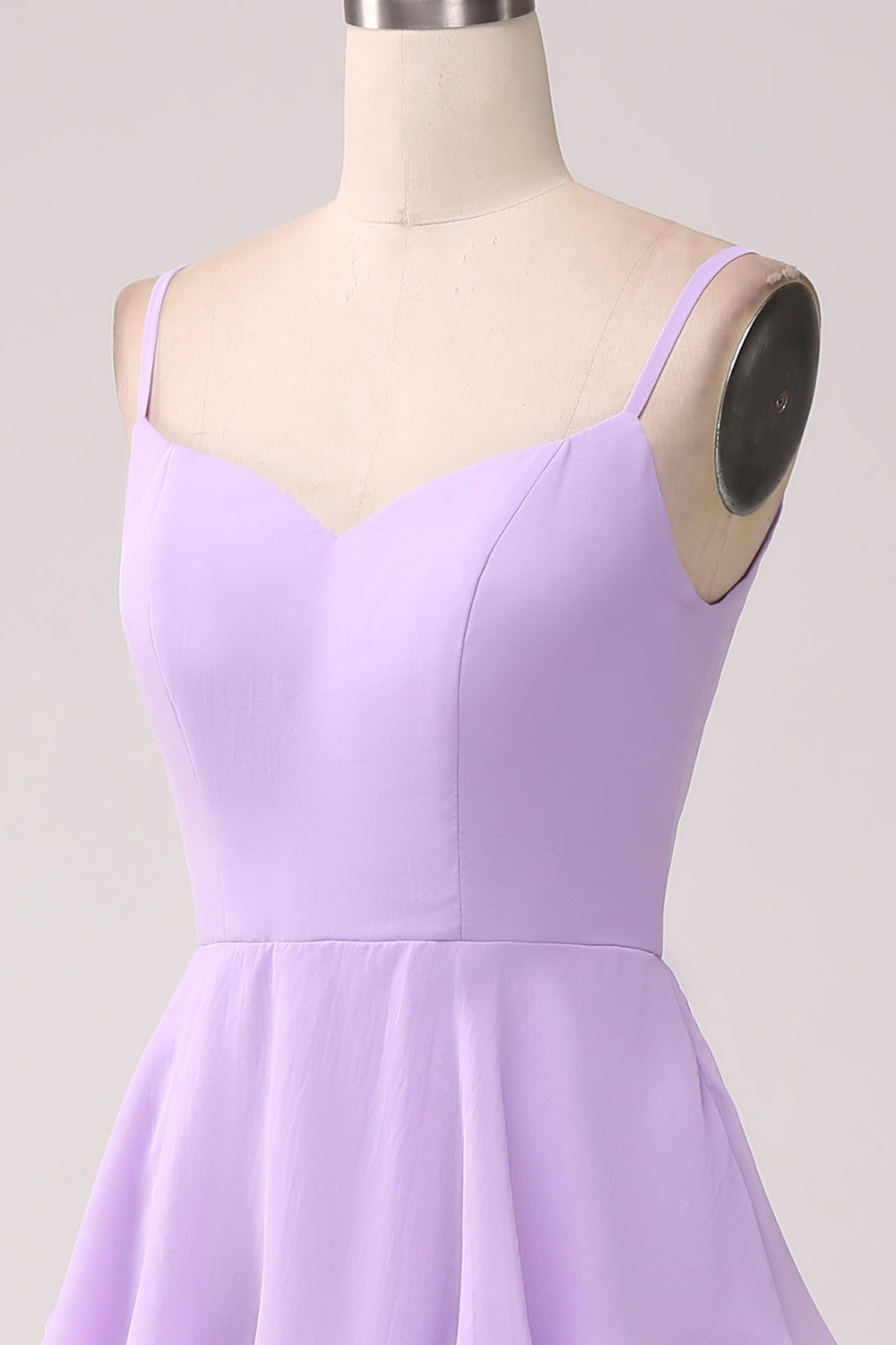 A Line Spaghetti Straps Tiered Chiffon Lilac Bridesmaid Dress with Slit