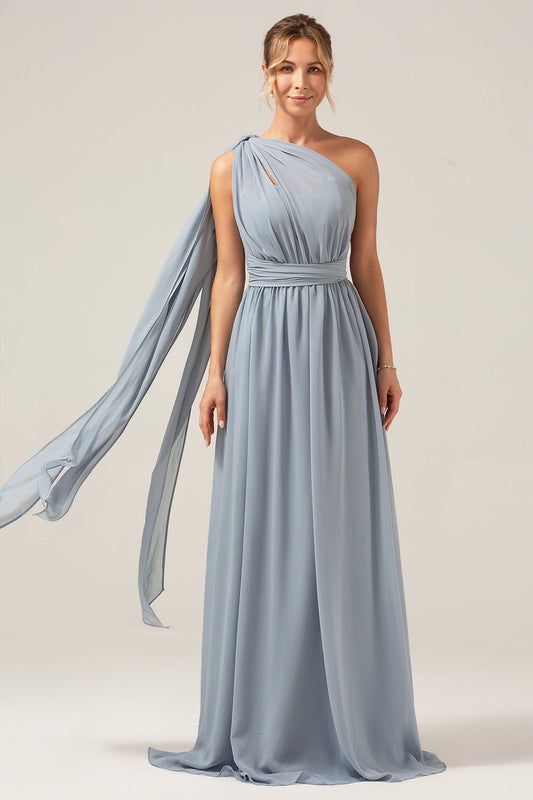 Dusty Blue Convertible Boho Chiffon Long Maternity Bridesmaid Dress