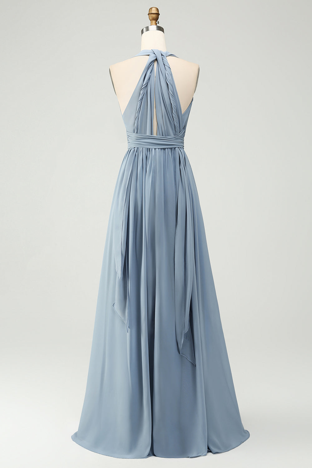 Convertible Chiffon A Line Dusty Blue Long Bridesmaid Dress