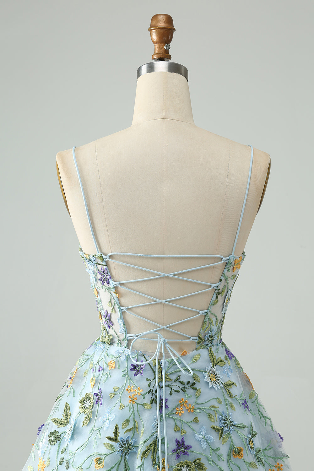 Elegant Blue Flower A Line Corset Short Homecoming Dress with Embroidery