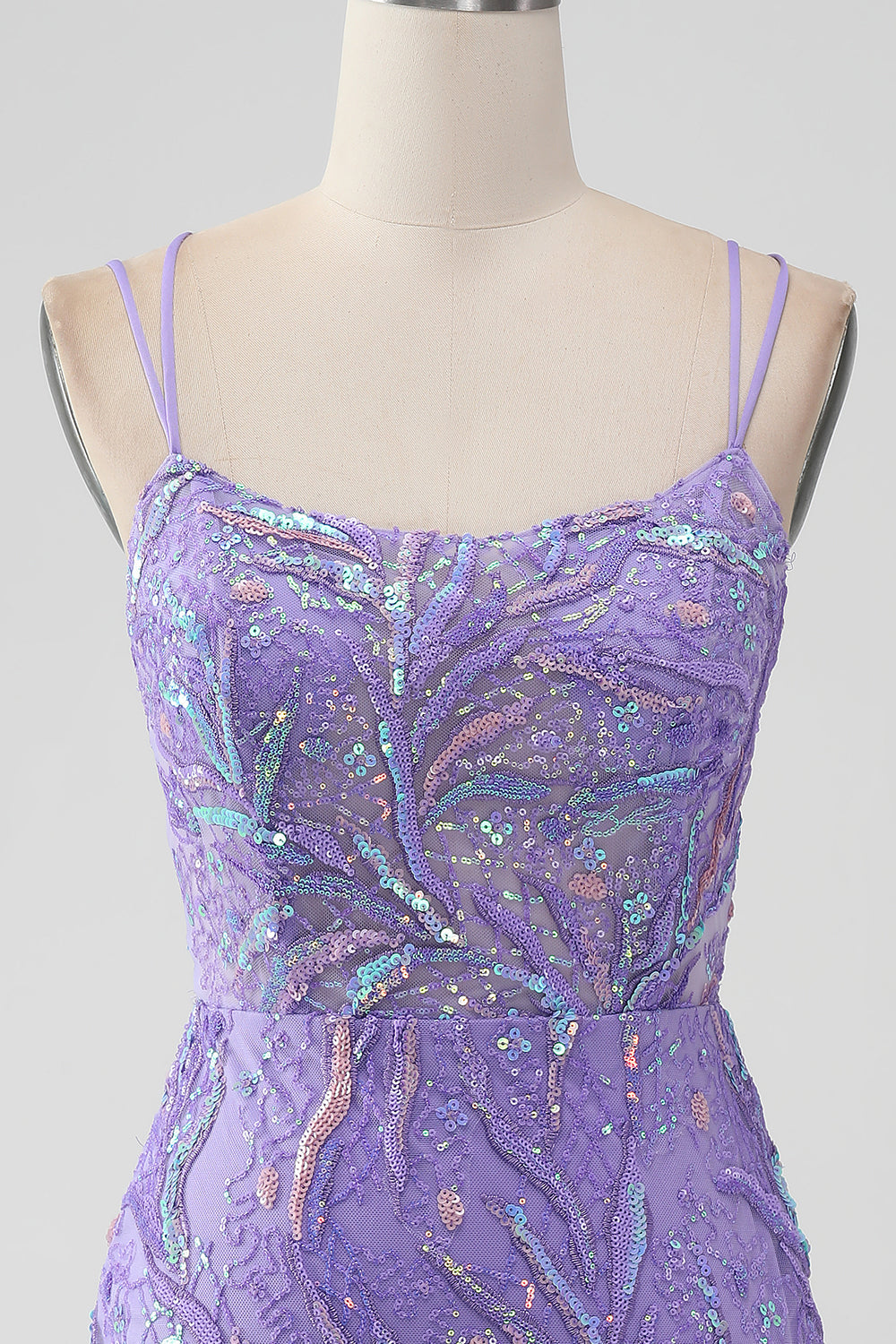 Sparkly Lilac Bodycon Sequins Appliques Short Homecoming Dress with Slit