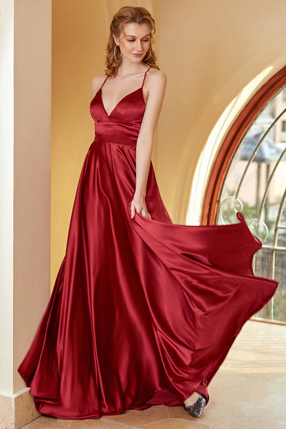 Burgundy Spaghetti Straps Simple Bridesmaid Dress