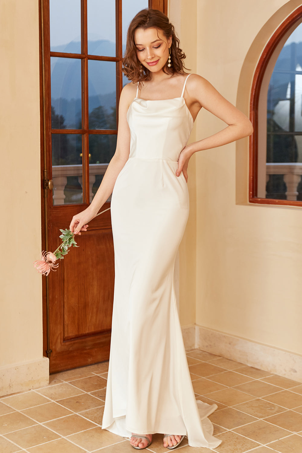 White Spaghetti Straps Simple Wedding Dress