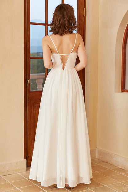 White Spaghetti Straps Simple Wedding Dress