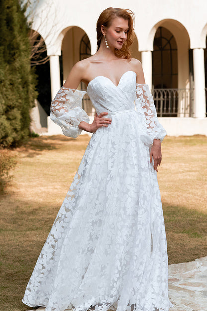 White Organza Off Shoulder Wedding Dress