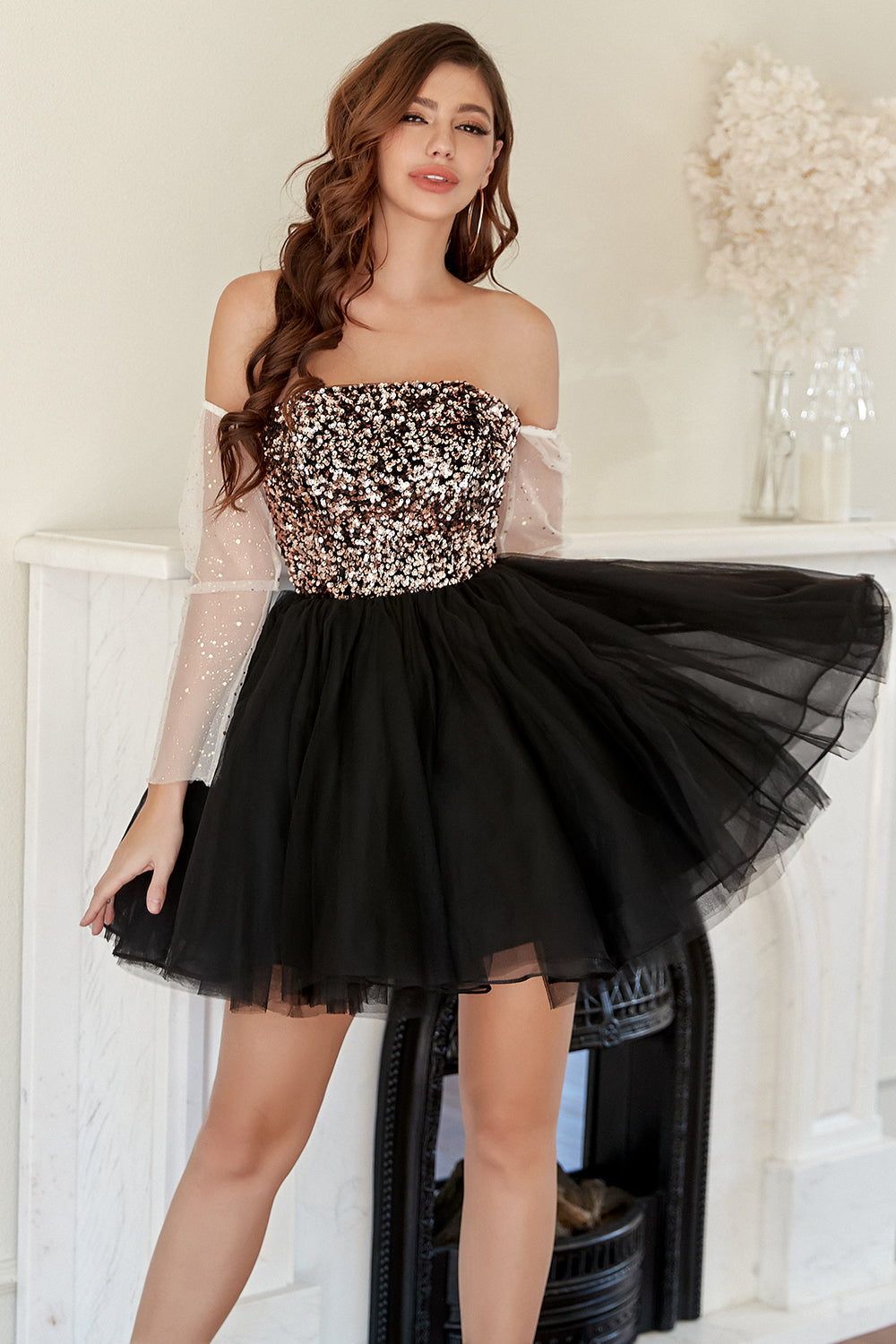 Black Strapless Neck A Line Homecoming Dress